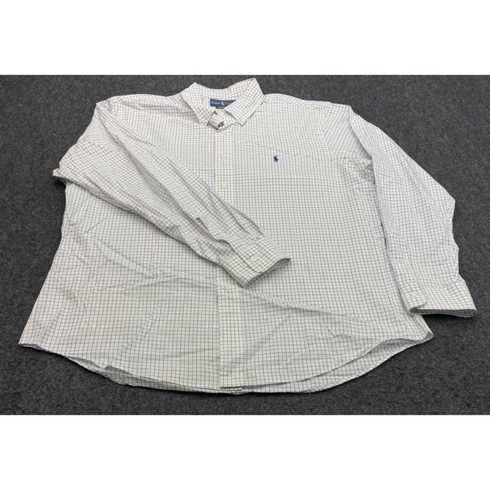 Ralph Lauren Button Down Shirt Mens 17.5 34/35 White Blue Tattersall Custom Fit